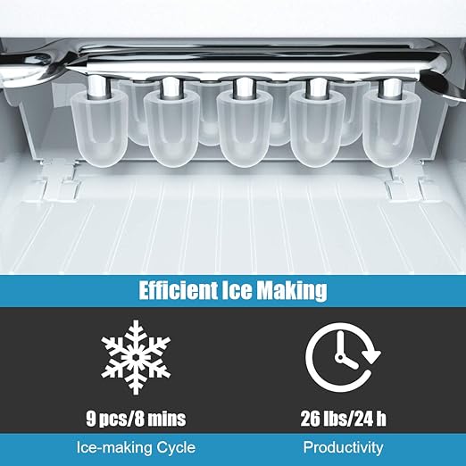 COSTWAY Countertop Ice Maker, 26Lbs/24H Portable Ice Machine with Self-Cleaning Function, Bullet Ice Cubes Ready in 8 Mins, Scoop and Removable Basket,Ice Maker for Home Party Bar, Silver