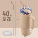 Load image into Gallery viewer, 40 oz Tumbler with Handle and Straw Lid,Insulated Reusable Stainless Steel Water Bottle Travel Mug，Cupholder Friendly Double Wall Vacuum Sealed Cup (Mocha)