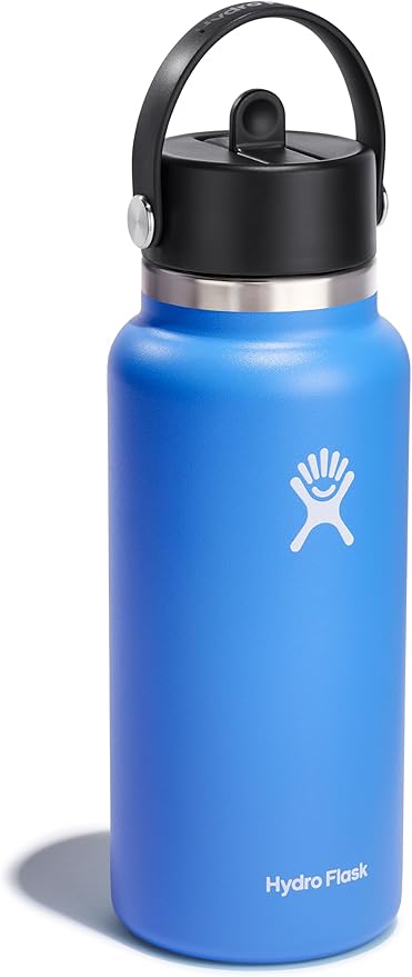 Hydro Flask Water Bottle - Insulated Stainless Steel - Wide Straw Lid, Non Spill, Leakproof in 32 Oz Cascade Blue