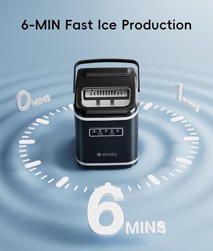 ecozy Smart Ice Maker, Portable Ice Makers Countertop with App & Voice Control, 9 Bullet Ice in 6 Mins, 26lbs/24Hrs, Self-Cleaning Ice Machine with Ice Scoop Basket and Bag for Home Kitchen Office RV