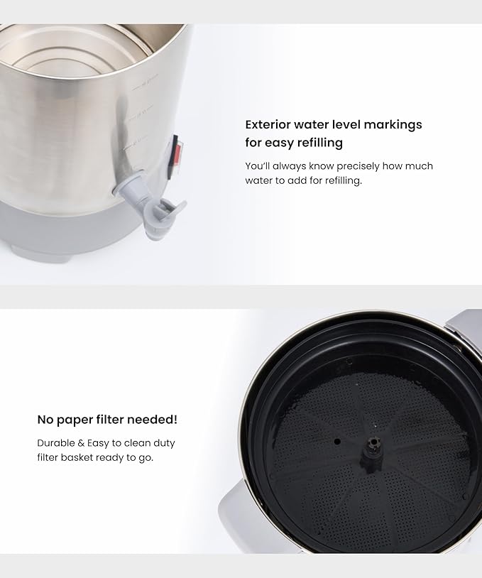 SYBO Commercial Grade Stainless Steel Percolate Coffee Maker Hot Water Urn for Catering, 30-Cup, 3.5L, Grey