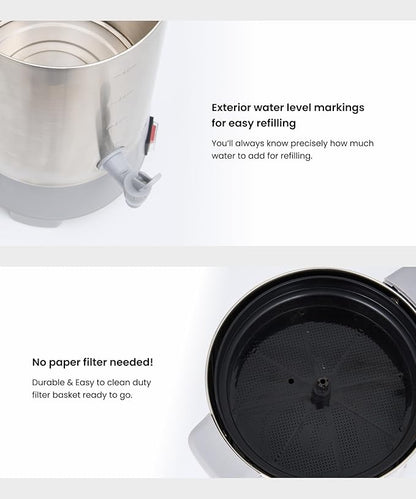 SYBO Commercial Grade Stainless Steel Percolate Coffee Maker Hot Water Urn for Catering, 30-Cup, 3.5L, Grey