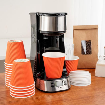 Restaurantware 8 Ounce Double Wall Disposable Coffee Cups, 500 Insulated Orange Paper Cups With Ripple Wall Design, Lids Sold Separately for Hot Beverages like Tea, Hot Chocolate, and More