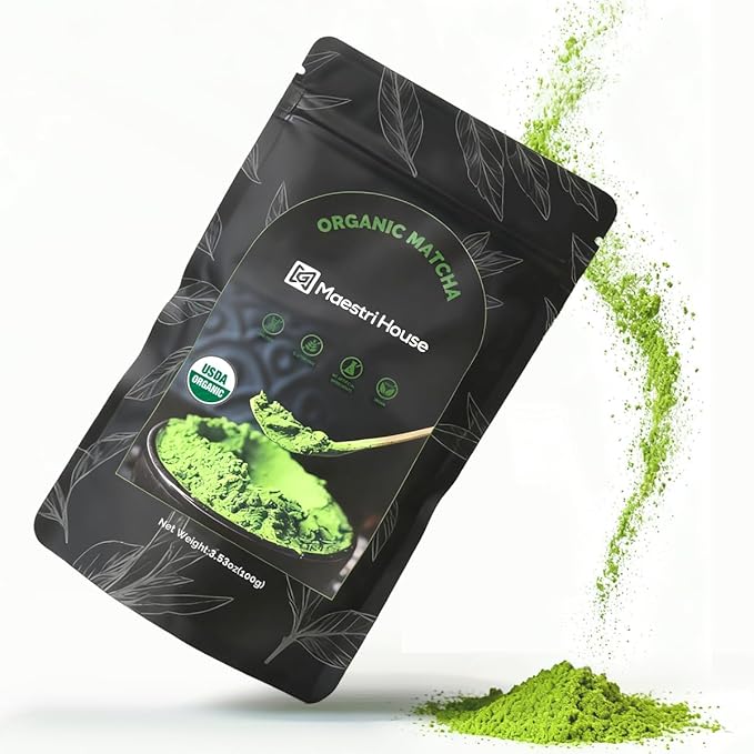 Maestri House Matcha Green Tea Powder, Authentically Culinary Grade from Japan, 100% Pure Organic, Rich Matcha Flavor, for Baking, Desserts & Lattes (3.53oz/100g)