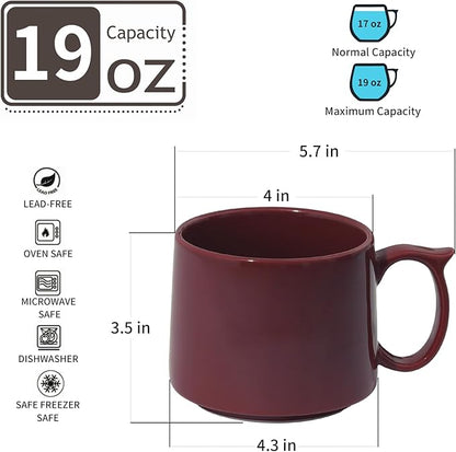 Large Coffee Mugs Set of 4, 19 oz Stackable Ceramic Coffee Mug, Coffee Cups with Large Handle for Latte, Cappuccino, Milk, Tea, Dishwasher & Microwave Safe, Ideal Gift for Men, Women - Red