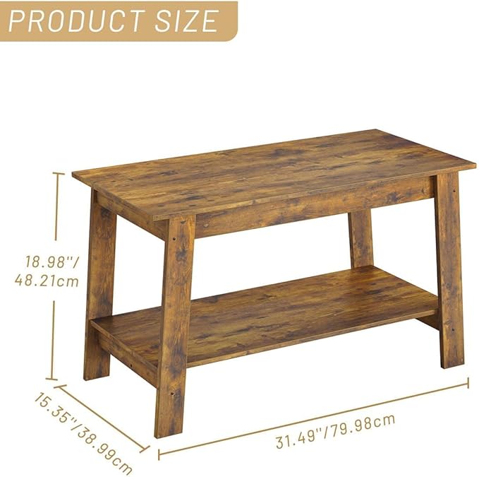 31.5 Inch Coffee Table with 2-Tier Storage – Modern Industrial Farmhouse Coffee Table for Living Room, Compact Durable MDF & Particle Board, Easy Assembly, Black Center Table for Living Room or Office