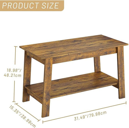 31.5 Inch Coffee Table with 2-Tier Storage – Modern Industrial Farmhouse Coffee Table for Living Room, Compact Durable MDF & Particle Board, Easy Assembly, Black Center Table for Living Room or Office