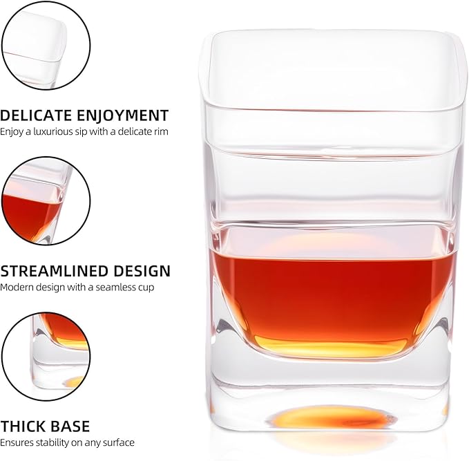 KAMMAK Whiskey Glasses with Cigar Rest, 10.82 oz (320 ml) Old Fashioned Tumbler, Thick Base Glass & Integrated Cigar Holder, Delicate Rim Seamless Design for Bourbon Scotch
