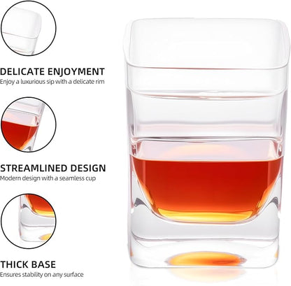 KAMMAK Whiskey Glasses with Cigar Rest, 10.82 oz (320 ml) Old Fashioned Tumbler, Thick Base Glass & Integrated Cigar Holder, Delicate Rim Seamless Design for Bourbon Scotch