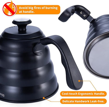 Pour Over Coffee Kettle with Thermometer for Exact Temperature 40 fl oz - Premium Stainless Steel Gooseneck Tea Kettle for Drip Coffee, French Press and Tea (Black)