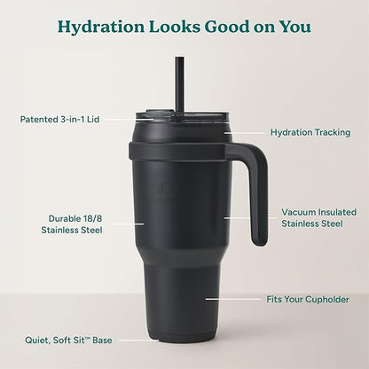 REDUCE 40 oz Stainless Steel Tumbler with Handle - Dual-Wall Vacuum Insulated Travel Mug, Sweat-Proof Lid & Reusable Straw - Keeps Drinks Cold for 24 Hrs, Fits Cupholders, Dishwasher Safe - Phantom