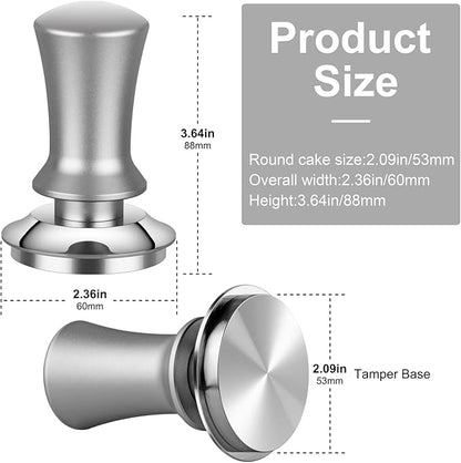 Calibrated Spring Loaded Coffee Tamper for Espresso Machine - Essential Espresso Tool for Perfect Tamping Results - Fits Portafilter Baskets(53mm, Silver)