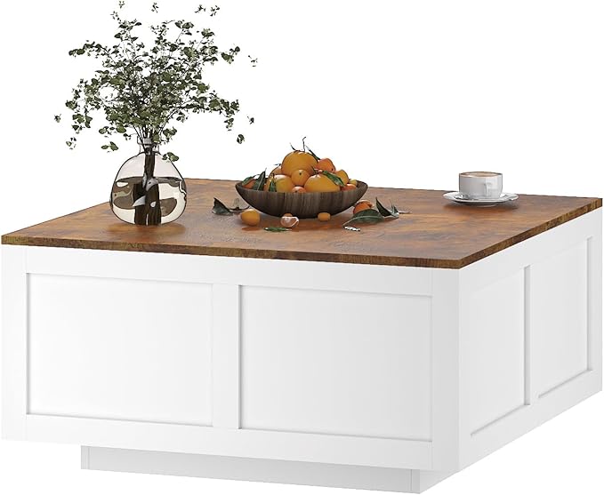 Lift Top Coffee Table with Storage, 31.5" Square White Coffee Table with Large Hidden Storage, Wood Living Room Table Center Table for Living Room Dining Reception Room
