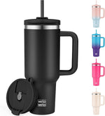Load image into Gallery viewer, WETOWETO 40oz Tumbler with Handle and Lid | 100% Leakproof Insulated Stainless Steel Travel Mug | Keeps Cold 34Hrs/Hot 10Hrs | Dishwasher Safe, Fits Car Cup Holder (Midnight Black Color)