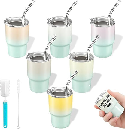 6 Pack 3 oz Sublimation Mini Tumbler Shot Glass with Straw and Lid, Gradient Color Insulated Stainless Steel Mini Tumblers Cups for Beach Birthday Wedding Parties, DIY Customizable Party Gift