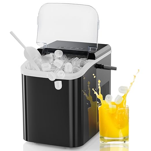 SMUG Ice Makers Countertop with Handle, Portable Ice Machine, 9 Bullet Cubes in 6 Mins, 26lbs in 24Hrs, Auto-Cleaning, with Basket and Scoop, for Home, Kitchen, RV, Camping, Elegant Black with Handle