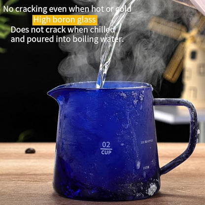 500ml Coffee Pot, Heat Resistant Borosilicate Glass Coffee Server, Glass Tea Pot with Wooden Lid Household Tea Kettle for Home Office (blue)