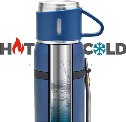 BALIBETOV Camping Thermal Flask for Mate - Vacuum Insulated With Double Stainless Steel Wall- A Mate Thermal Flask Specially Designed as Mate Argentino Kit that includes Bombilla and Mate Cup (Blue)