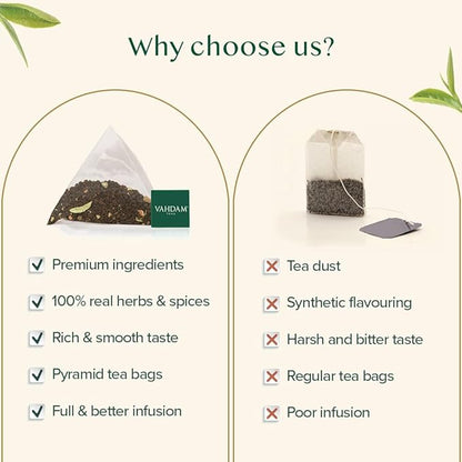 VAHDAM, India's Original Masala Chai Tea Bags (100 Count) No Added Flavoring | Blended w/Exotic Spices | Whole Leaf Tea Bags | Resealable Ziplock Pouch