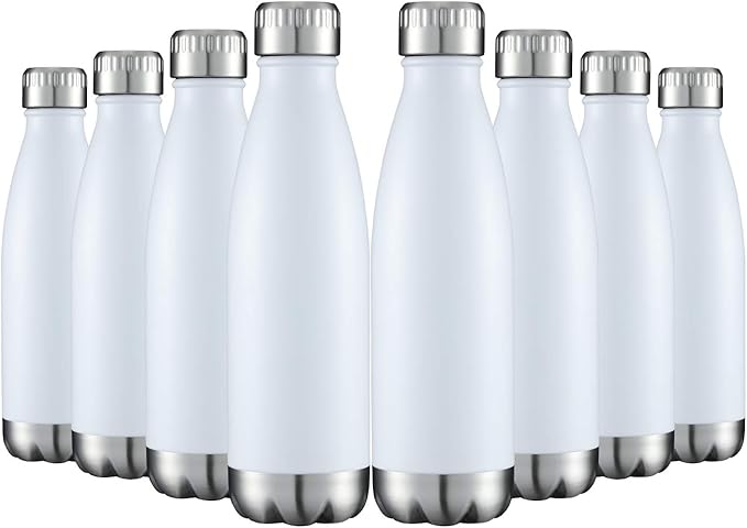 HASLE OUTFITTERS 17oz Stainless Steel Water Bottles Bulk, Vacuum Insulated Water Bottles Double Walled Powder Coated Reusable Metal Sports Water Bottles Keep Drinks Hot and Cold, White, 8Packs
