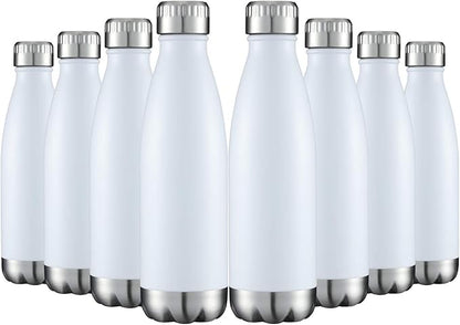 HASLE OUTFITTERS 17oz Stainless Steel Water Bottles Bulk, Vacuum Insulated Water Bottles Double Walled Powder Coated Reusable Metal Sports Water Bottles Keep Drinks Hot and Cold, White, 8Packs