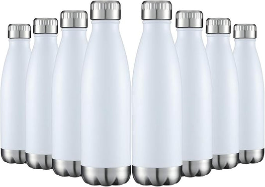 HASLE OUTFITTERS 17oz Stainless Steel Water Bottles Bulk, Vacuum Insulated Water Bottles Double Walled Powder Coated Reusable Metal Sports Water Bottles Keep Drinks Hot and Cold, White, 8Packs