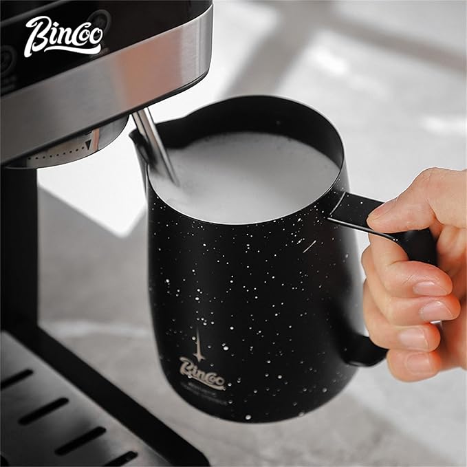 Bincoo Star Milk Frothing Pitcher 12oz,Espresso Steaming Pitcher,Espresso Machine Accessories,Milk Frother cup,Milk Coffee Cappuccino Latte Art,Stainless Steel Jug Cup.(Black 12oz)
