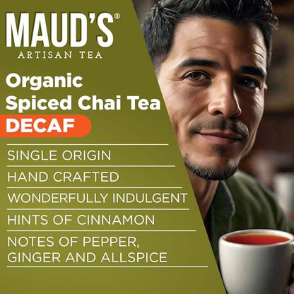 Maud's Organic Decaf Chai Tea Pods, 24 ct, Recyclable Single Serve Tea Pods – 100% Gourmet Blended Tea Leaves, Compatible with Keurig K Cups Maker
