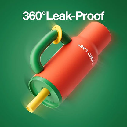 BaWang Insulated Stainless Steel Tumbler | Tumbler with Handle and Straw 33oz | Cup Holder Friendly for Travel | Leakproof Water Bottle | BPA-Free | 316 stainless steel liner| Red & Green