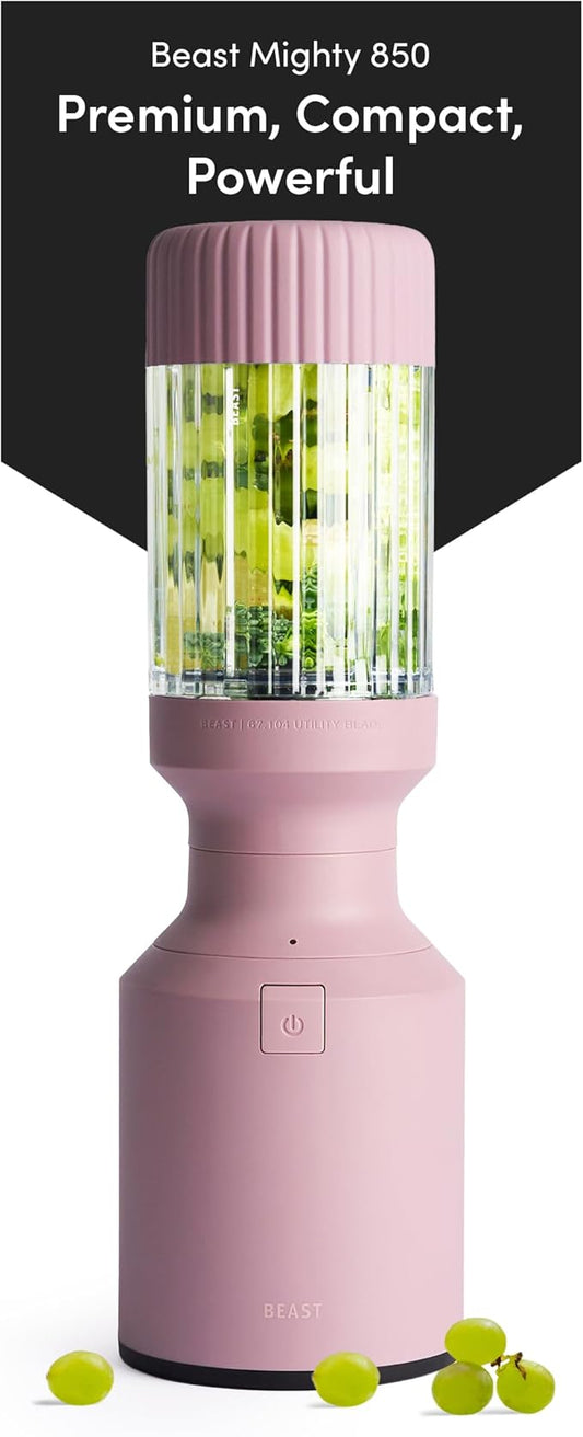 Beast Mighty 850 | Premium Compact Personal Blender | Smoothies, Shakes, Dressings, Sauces, Desserts, Dips | Blends Ice and Frozen Fruit | Includes Extra Lids and Straws | 850W (Lilac)