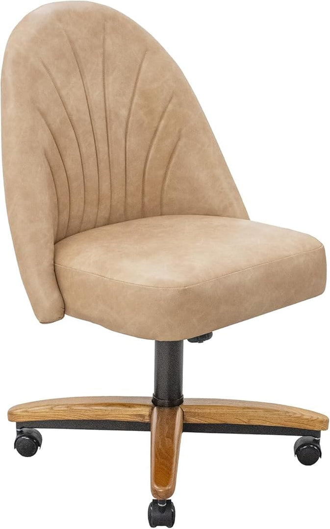 Chromcraft Set of 4 Caster Swivel Tilt Dining Chairs, PU Leather Chairs with Soft Wheels, Ultra Comfy Sturdy Kitchen Chairs, Rolling Chair on Wheels for Home (Ivanhoe NPL Nude)