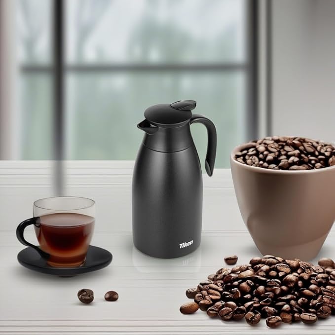Tiken 68 Oz Thermal Coffee Carafe, Stainless Steel Insulated Vacuum Coffee Carafes For Keeping Hot, 2 Liter Beverage Dispenser (Starry Black)