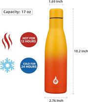 BJPKPK Insulated Water Bottle 17oz Stainless Steel Water Bottles Dishwasher Safe Reusable Metal Thermal Keep Cold and Hot,Sunset Orange