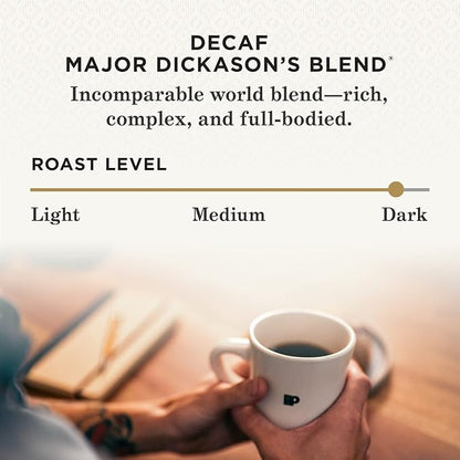 Peet's Coffee, Dark Roast Ground Coffee - Decaf Major Dickason's Blend 42 Ounces (4 Bags of 10.5 Ounces)