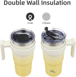 Load image into Gallery viewer, 20 oz Tumbler with Handle and 2 Straw 2 Lid, Insulated Water Bottle Stainless Steel Vacuum Cup Reusable Travel Mug,Lemon