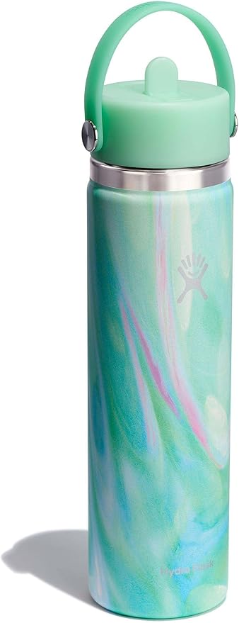 Hydro Flask Water Bottle - Insulated Stainless Steel - Wide Mouth Flex Straw Lid, Non Spill, Leakproof and Refillable in 24 Oz Jelly Green