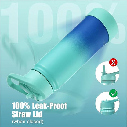 mininoo Insulated Stainless Steel Water Bottle with Straw and Lid for Sports, 24 oz, Pacific Dream