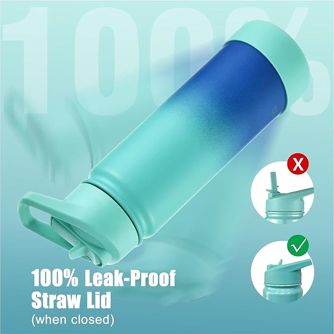 mininoo Insulated Stainless Steel Water Bottle with Straw and Lid for Sports, 24 oz, Pacific Dream