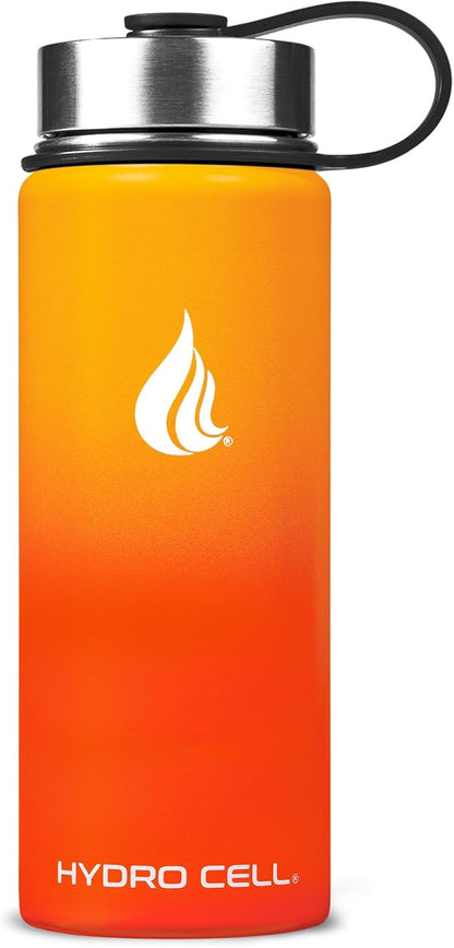 HYDRO CELL Stainless Steel Insulated Water Bottle with Straw - For Cold & Hot Drinks - Metal Vacuum Flask with Screw Cap and Modern Leakproof Sport Thermos for Adults (Red/Orange 18oz)