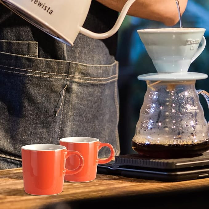 homEdge Mini Porcelain Espresso Cup, 4 Ounces / 120 ml Tiny Ceramic Coffee Mugs Demitasse for Espresso, Tea- Set of 6, Orange