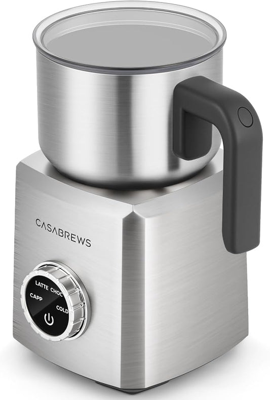 CASABREWS ARTIST Milk Frother, 4-in-1 Electric Milk Steamer for Hot & Cold Foam, Die-Cast Aluminum Body for Latte, Cappuccino, Hot Chocolate, Dishwasher Safe, Knob Control, Great Coffee Gift