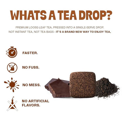 Tea Drops 30 Bulk Pack Organic Chocolate Earl Grey Bagless Tea - Loose Leaf, Lightly Sweetened, On-The-Go. Plastic-Free - Iced or Hot Tea