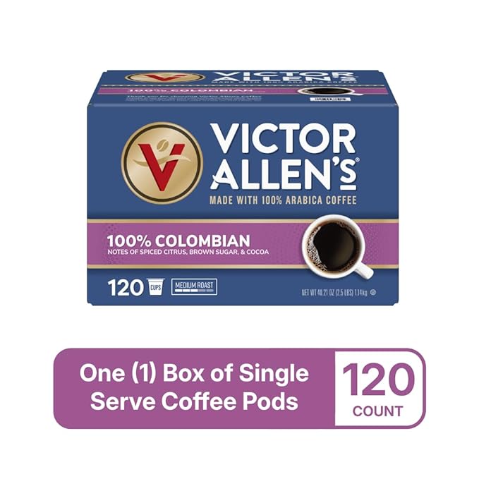 Victor Allen's Coffee 100% Colombian, Medium Roast, 120 Count, Single Serve Coffee Pods for Keurig K-Cup Brewers
