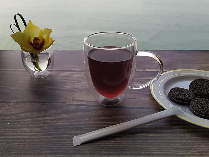 Gmark Large Coffee Mugs Set of 2 (12 oz, 350 ml), Double Wall Tumbler Glass Cup, Insulated Coffee Cups for Tea, Latte, Espresso, Juice, or Water GM2029