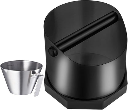 Coffee Knock Box, Large Capacity Espresso Knock Box with Non-Slip Base, Coffee Measuring Cup, Coffee Puck Knock Box Stainless Steel for Espresso Machine Coffee Grounds (Black)
