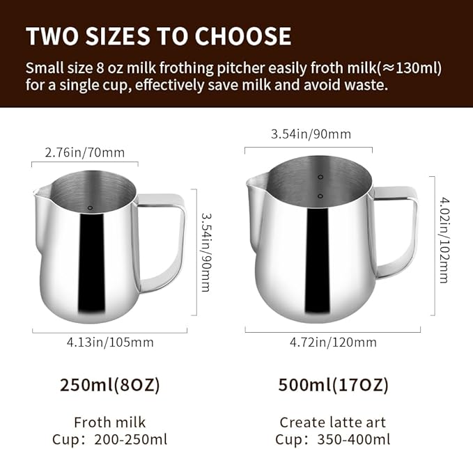 watchget Milk Frothing Pitcher 500ml/17oz Stainless Steel Espresso Steaming Pitcher Milk Coffee Cappuccino Latte Art Barista Steam Pitcher Milk Frothing Jug
