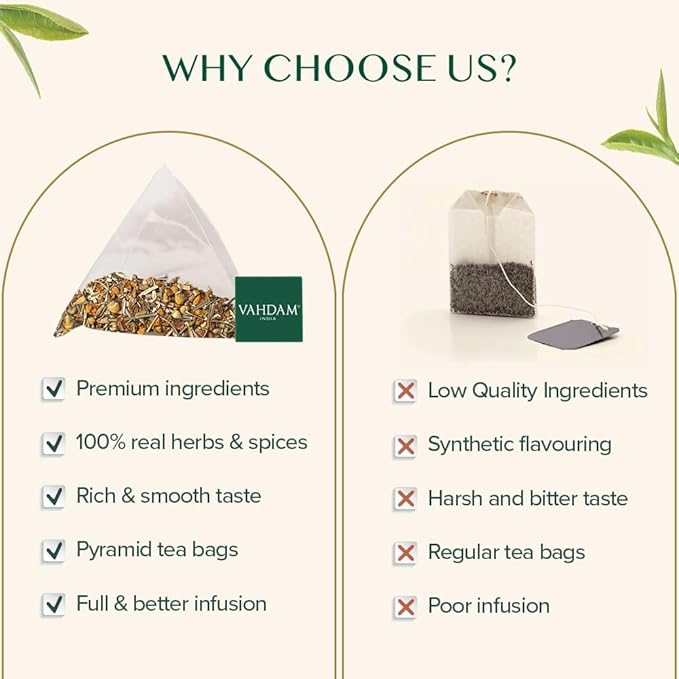 VAHDAM, Turmeric Chamomile Tea Bags (100 Herbal Tea Bags) Caffeine Free,100% Pure Herbal Tisane - Warm, Earthy & Floral | Infused With Chamomile Flowers | Resealable Ziplock Pouch