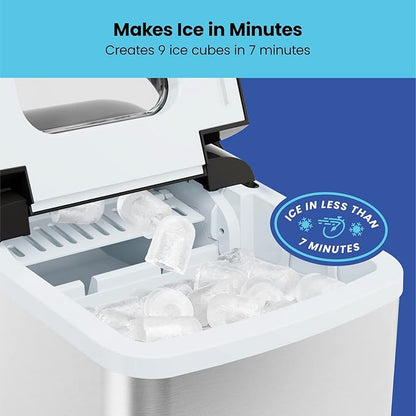 Iceman Dual-Size Countertop Ice Maker Machine, Portable, Creates 2 Cube Sizes in 6 Mins, Holds 1.3 lb. of Ice, Makes up to 26 lb in 24 Hours, Self-Cleaning Scoop Included, Stainless-Steel