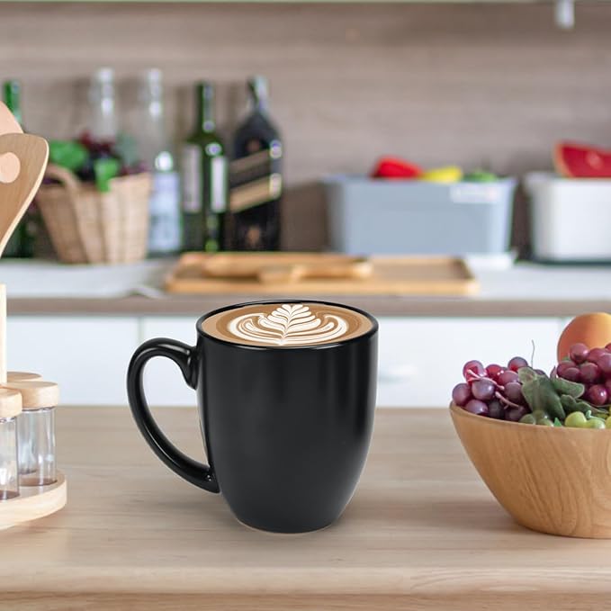 Schliersee 16 OZ Black Coffee Mugs Set of 6, Large Porcelain Mug for Cup for Latte, Hot Tea, Cappuccino, Mocha, Cocoa, Housewarming Wedding Stoneware Mug Present