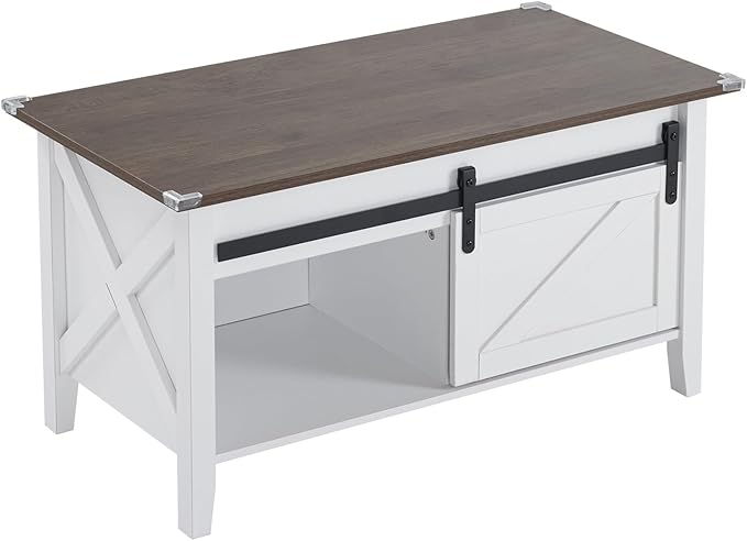 VINGLI 36" Coffee Table with Lifting top, Farmhouse Coffe Table with Storage, Small Lift Top Coffee Tables for Living Room, Rectangular Wood Center Table for Home Decor, White Oak